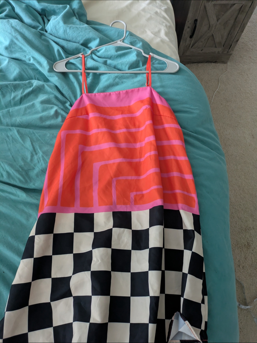 SHEIN Pink & Orange Geometric-Block Spaghetti Strap Mini Dress Mod Size S - Picture 4 of 5